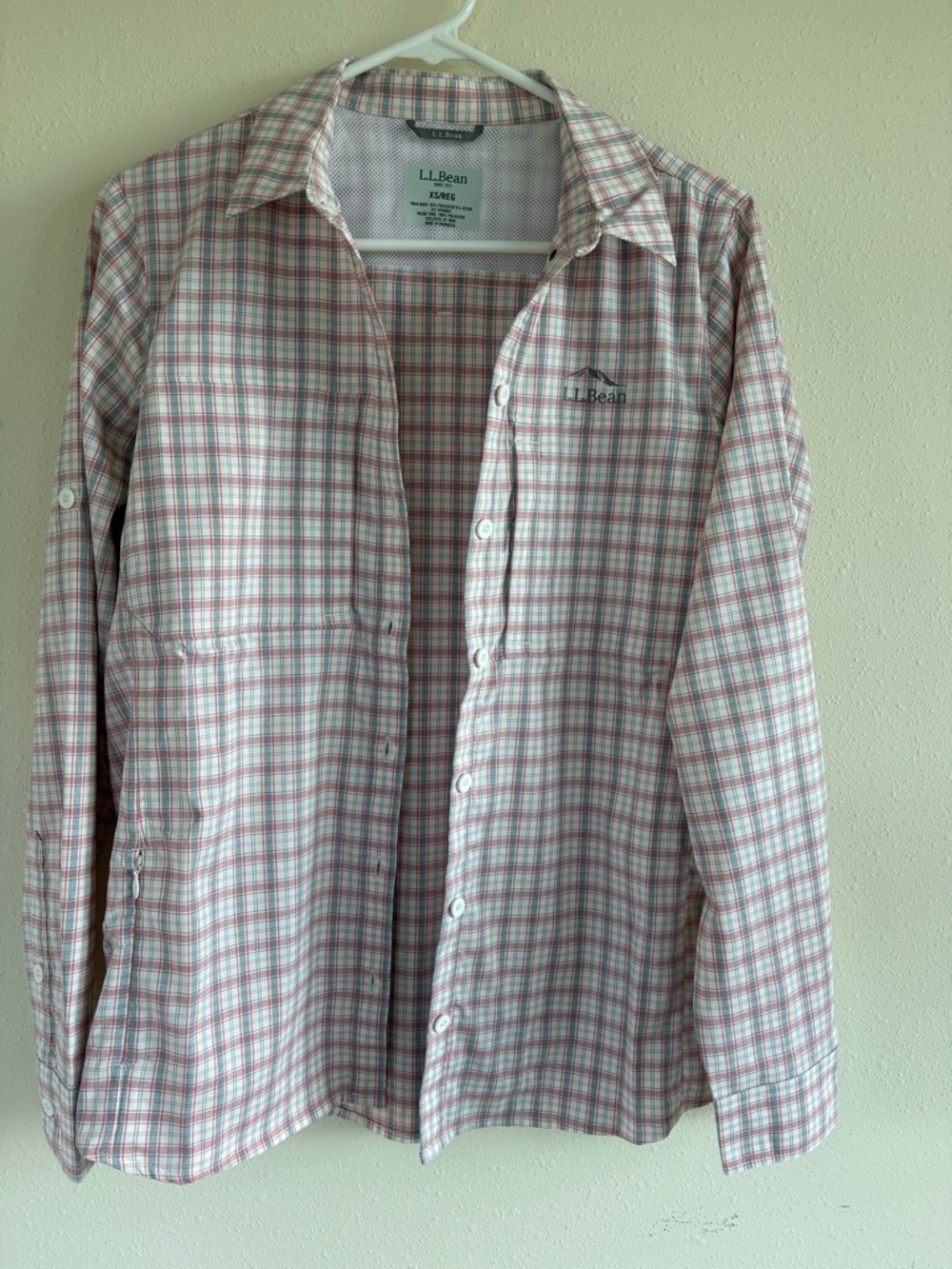 L.L.Bean Women Tropicwear LongSleeve Plaid Hiking Shirt | XS REG | Red/Grey
